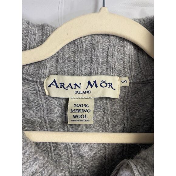 Aran Mor Ireland Cable Knit Fisherman Merino Wool Cardigan Sweater Gray Sz Small - Picture 3 of 3